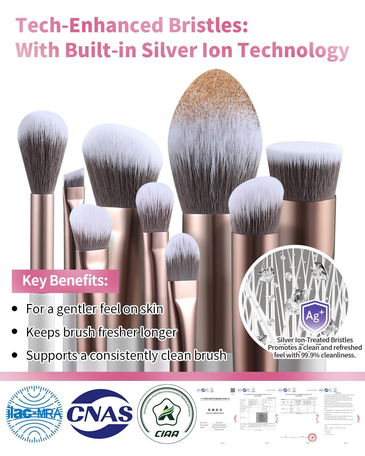 Makeup Brushes Set, 15Pcs Professional Make up Brush with Silver Ion Bristles for Foundation Powder Blush Highlighter Concealer Eyeshadow Eyeliner, Travel Gift Set (Champaign Gold)