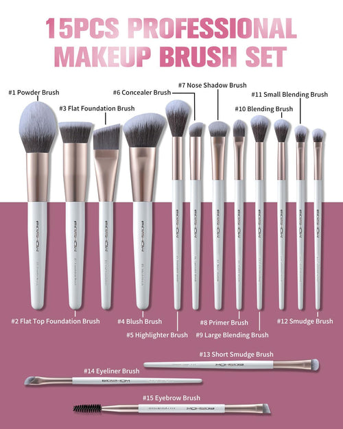 Makeup Brushes Set, 15Pcs Professional Make up Brush with Silver Ion Bristles for Foundation Powder Blush Highlighter Concealer Eyeshadow Eyeliner, Travel Gift Set (Champaign Gold)